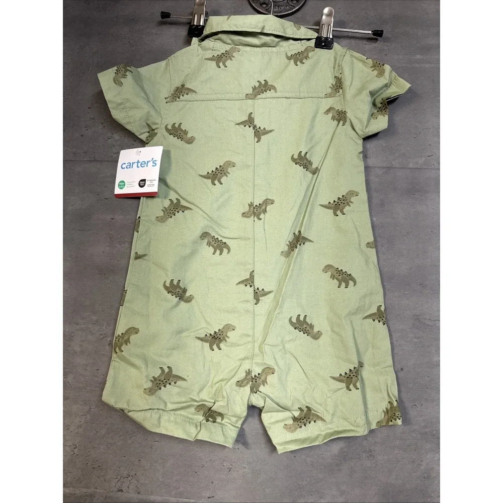 NWT dinosaur print short-sleeve button-front romper Boys 18m